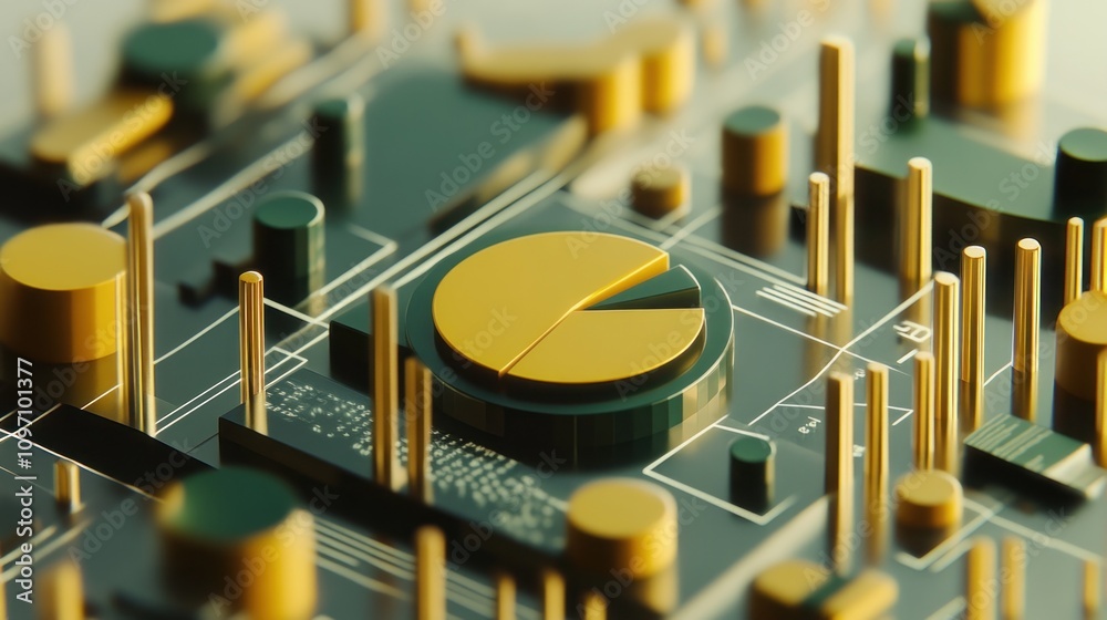 Aufkleber a 3d representation of data analytics with graphs and charts.