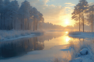Fototapeta premium Winter Sunrise over Frozen River