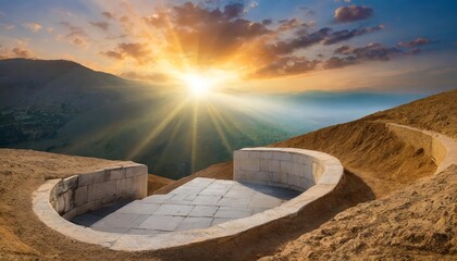 The Empty Tomb of Jesus Christ at Sunrise Depicting the Resurrection Morning, Symbolizing Hope, Faith, and Victory Over Death, Captured in Stunning Detail with a Serene Dawn Backdrop.