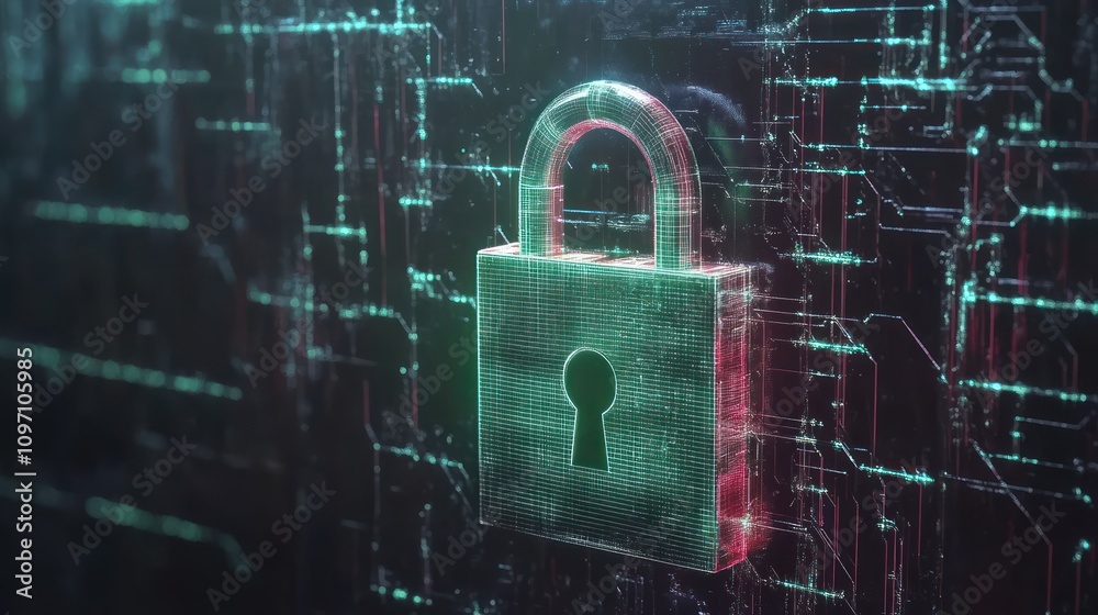 Aufkleber A digital lock symbolizing cybersecurity and data protection in a tech environment.