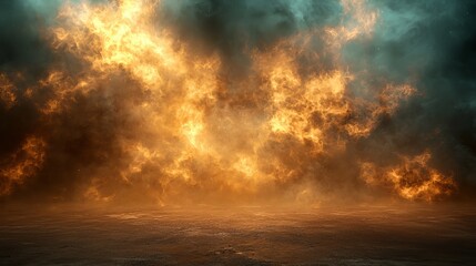 An intense explosion of flames and smoke fills the scene with vibrant orange and yellow hues.