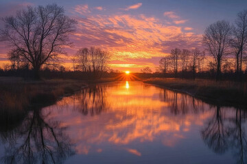 Obraz premium Serene Sunset Reflection on Calm Water