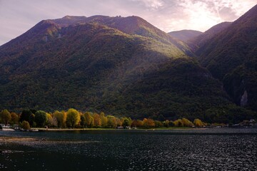 View of Lugano lake during the autumn season