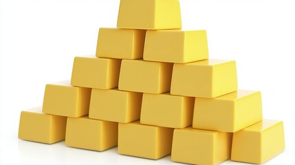 A pyramid of shiny yellow gold bars, symbolizing wealth and prosperity.