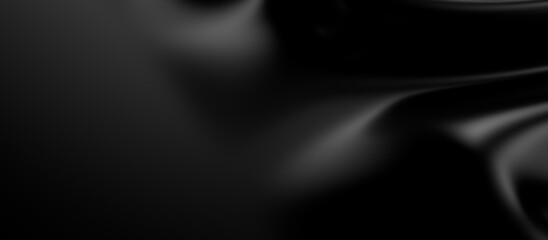 3d soft black waves background. Dark silk crumples. Elegant minimalistic satin ripples backdrop. 3d render illustration