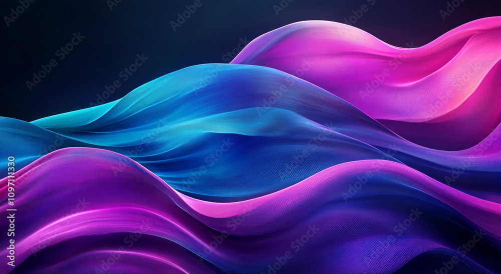 Aufkleber Vibrant waves of blue and purple fabric create a mesmerizing abstract pattern in a dark setting