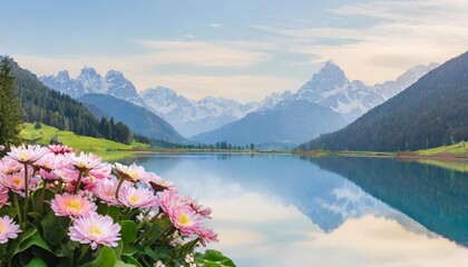 Elegant Floral Banner Mockup Featuring Vibrant Watercolor Flowers for May Celebrations, Perfect for Motherâ€™s Day Designs, Invitations, Cards, or Backgrounds with Customizable Space