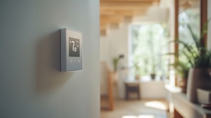 Smart Thermostat on Wall, Modern Home Automation System