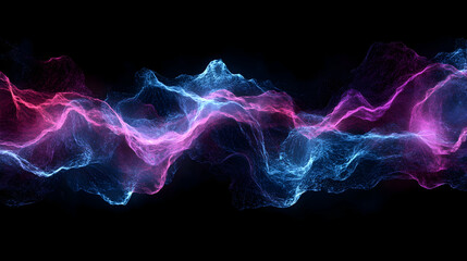 Fototapeta premium Abstract digital waves of luminescent blue and pink light on a dark background