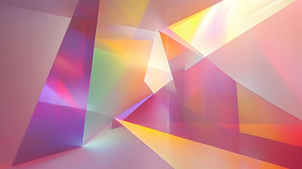 Abstract geometric print with rainbow-colored polygonal shapes and smooth transitions