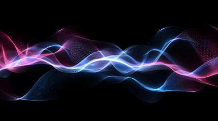 Fototapeta premium Abstract digital waves of luminescent blue and pink light on a dark background.illustration