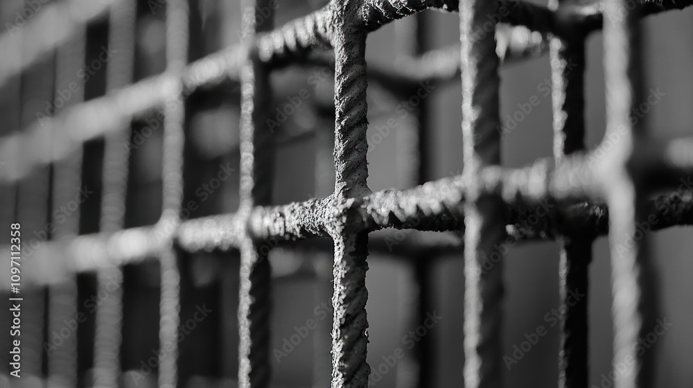 Poster Rusty Rebar Grid Close Up Abstract Texture