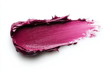 Fototapeta premium Rich magenta lipstick swatch with shimmering texture on white background
