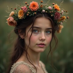 Naklejka premium portrait of a woman with flowers