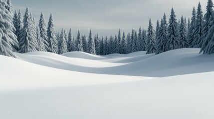Obraz premium Snow-covered landscape with pine trees on a winter day