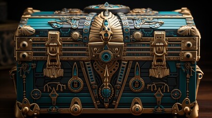 Egyptian treasure chest brimming with gold, gems, and artifacts representing historical glory and wealth.