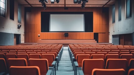 Modern Auditorium Interior Design: Empty Theater Seats Facing Large Screen
