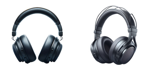 Two High-Quality Over-Ear Headphones isolated on transparent and white background