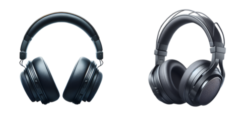 Two High-Quality Over-Ear Headphones isolated on transparent and white background