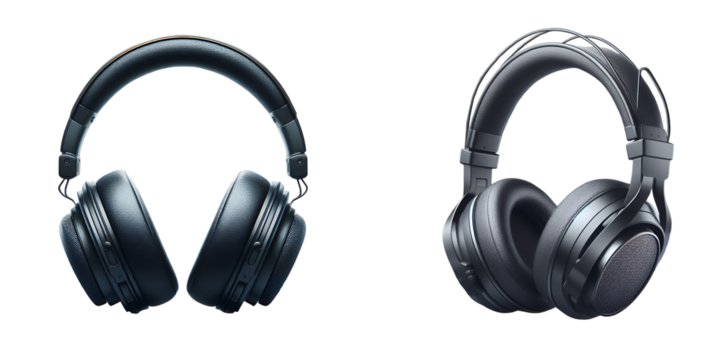 Two High-Quality Over-Ear Headphones isolated on transparent and white background