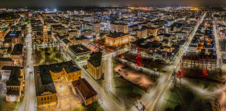 Lights of Oulu city at late evening