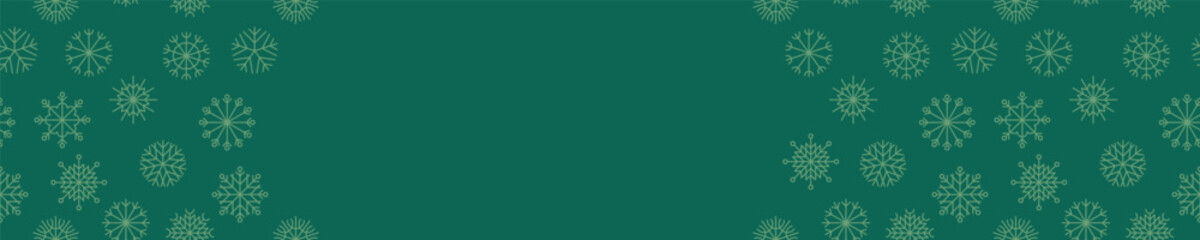 Horizontal Christmas banner with Xmas green background and green snowflakes seamless pattern.