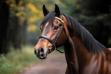 Obraz premium Majestic horse in a serene forest setting during autumn