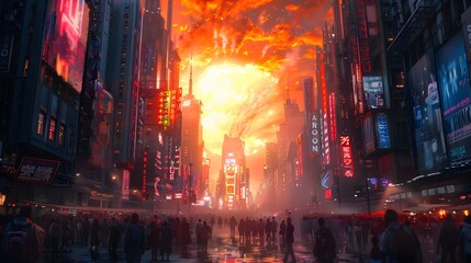 Fototapeta premium Summer Solstice Sun Ignites Surreal Cityscape Vibrancy