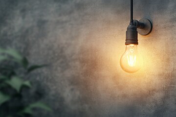 Vintage light bulb illuminating a stylish interior with blurred background in urban setting