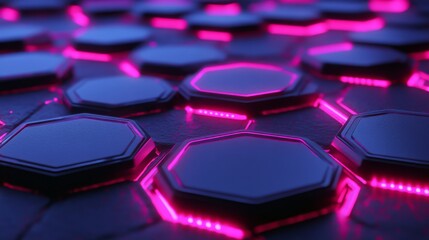 Fototapeta premium Pink Neon Hexagons: Futuristic Abstract Background