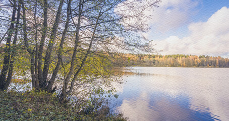 Serene lake with a few trees in the background