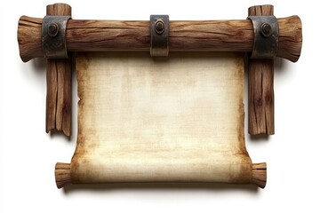 Ancient scroll with wooden frame and metal accents, perfect for decoration