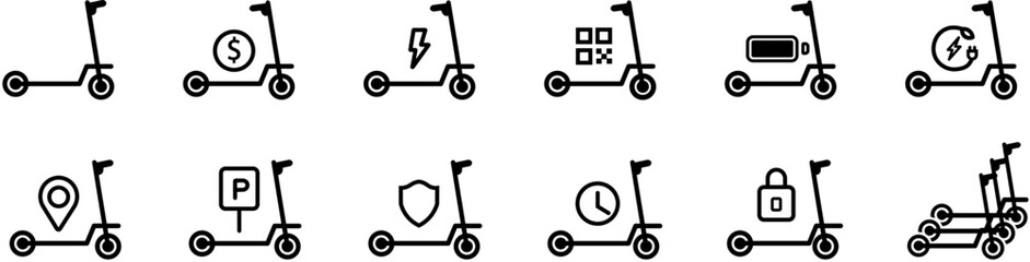 Electric scooter web icon. Electric scooter rental related icons: thin vector icon set. Vector illustration © Rick Cranches