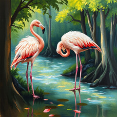 Flamingo. Animal illustration. Pattern for printing on wall decorations, covers, leaflets