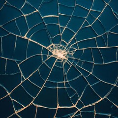 Obraz premium Abstract view of a cracked lens surface, intricate fractures glowing under diffused light, cracked lens art, fragile elegance