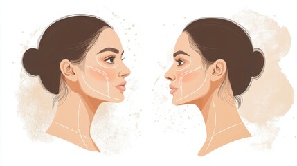Two Women's Profiles: Beauty, Cosmetics, and Face Shape Enhancements