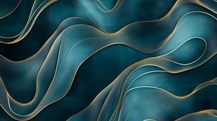 Obraz premium Teal and Gold Abstract Art: Elegant Fluid Lines Wallpaper