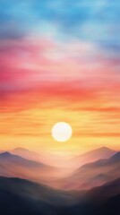 Obraz premium Vibrant sunrise over rolling mountains with soft hues and misty valleys