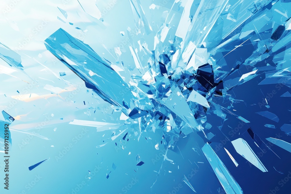 Aufkleber Abstract blue crystal shards exploding in a dynamic, artistic composition.