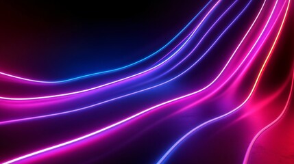 Fototapeta premium Glowing neon curved lines on dark background. Modern abstract bright pink and blue light trails effect. Futuristic dynamic design for nightclub, party poster with copy space