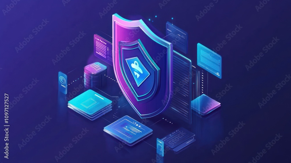 Aufkleber A digital shield representing cybersecurity with data elements and a modern design.