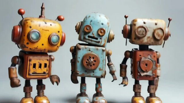three cute vintage robots dancing