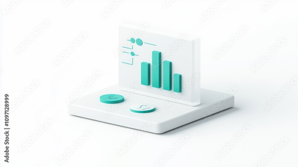 Leinwandbilder A 3D representation of a data visualization with bar graphs and buttons.