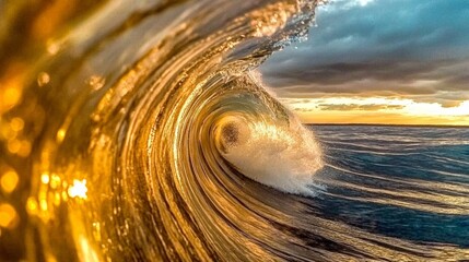 Wave curl at sunset 