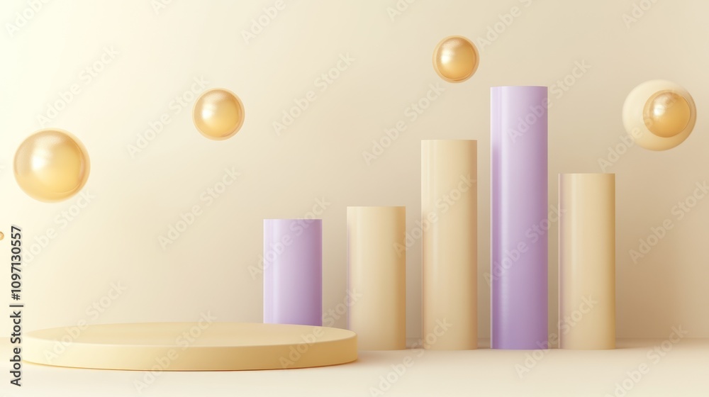 Poster Abstract composition featuring geometric shapes and bubbles in soft colors.