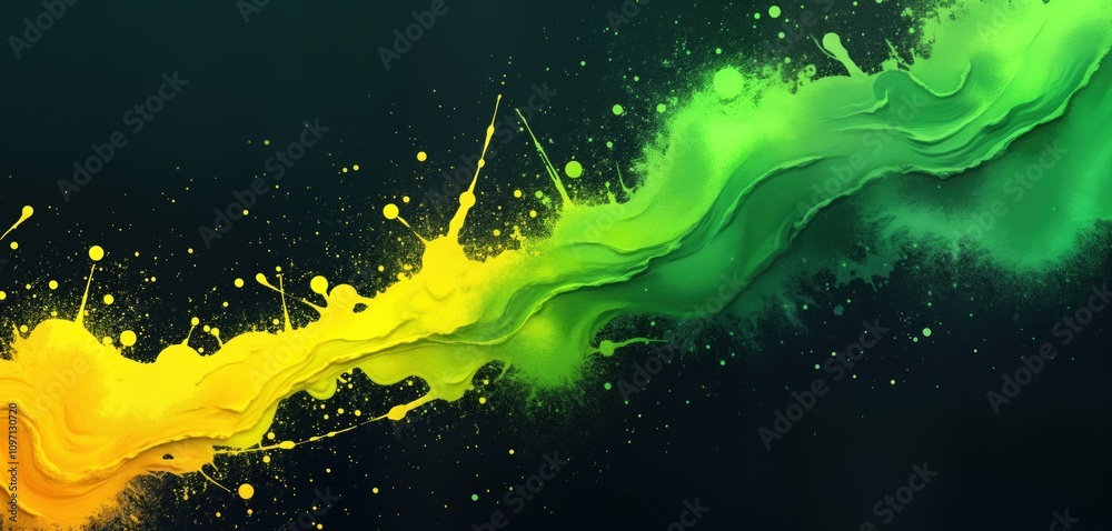 Aufkleber abstract green yellow paint splash. bright vibrant color explosion. fluid ink pattern. modern art de