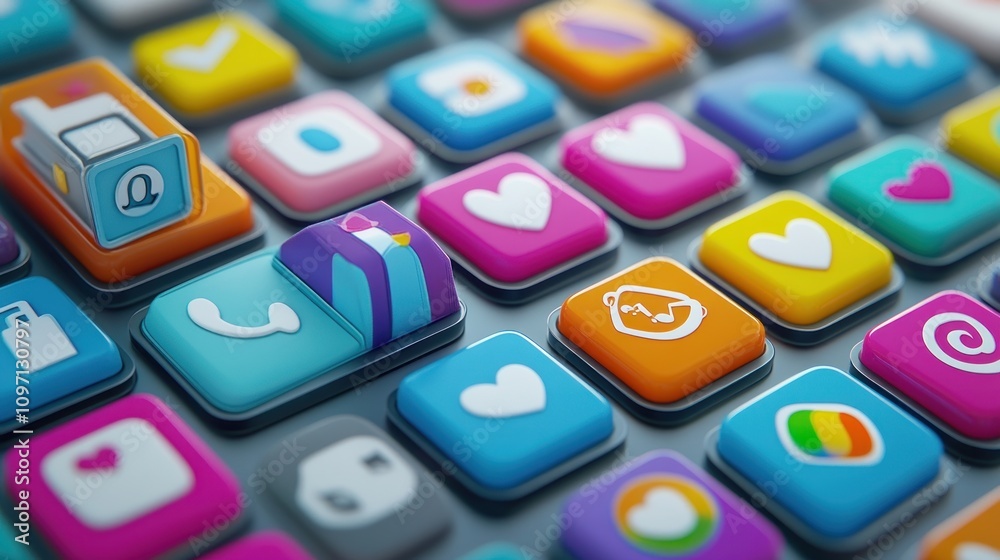 Poster colorful app icons on a digital interface