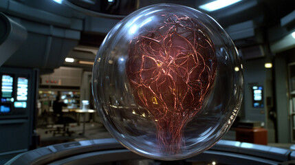 AGI crystalline sphere in futuristic lab
