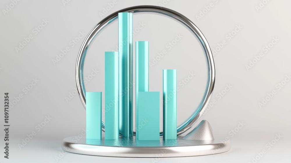 Fototapete A modern 3D bar chart design with a circular frame, representing data visualization.