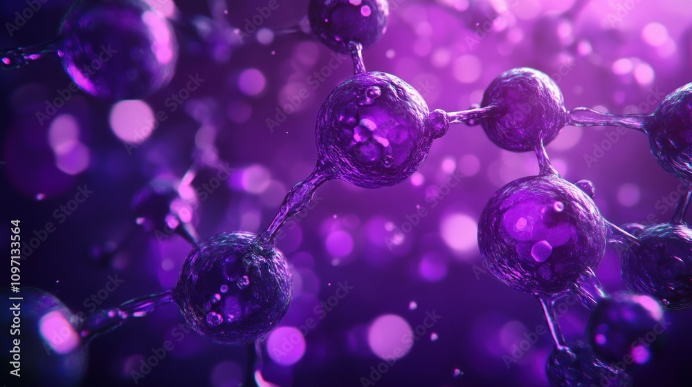 Poster Abstract representation of molecular structures with a purple color scheme.